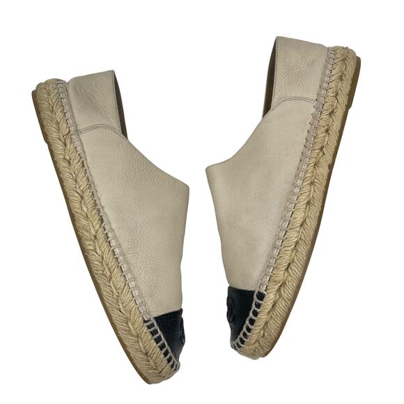 Chanel CC Logo Cap Toe Espadrille Flats Calfskin Leather Neutral Size 40 - Picture 6 of 10